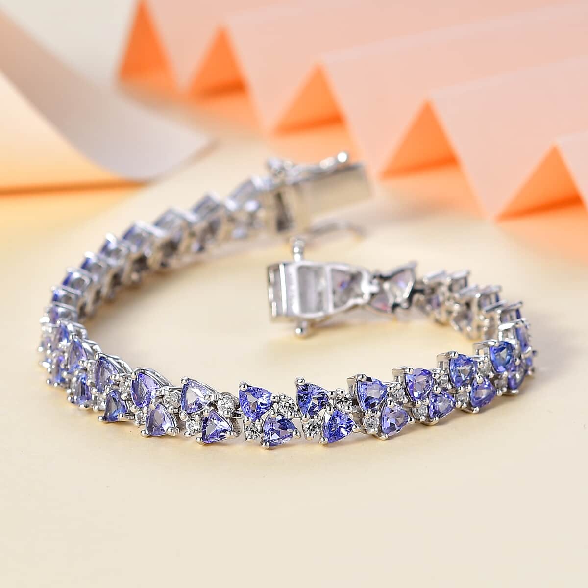 Tanzanite and White Zircon Bracelet in Rhodium Over Sterling Silver (6.50 In) 10.35 ctw image number 1