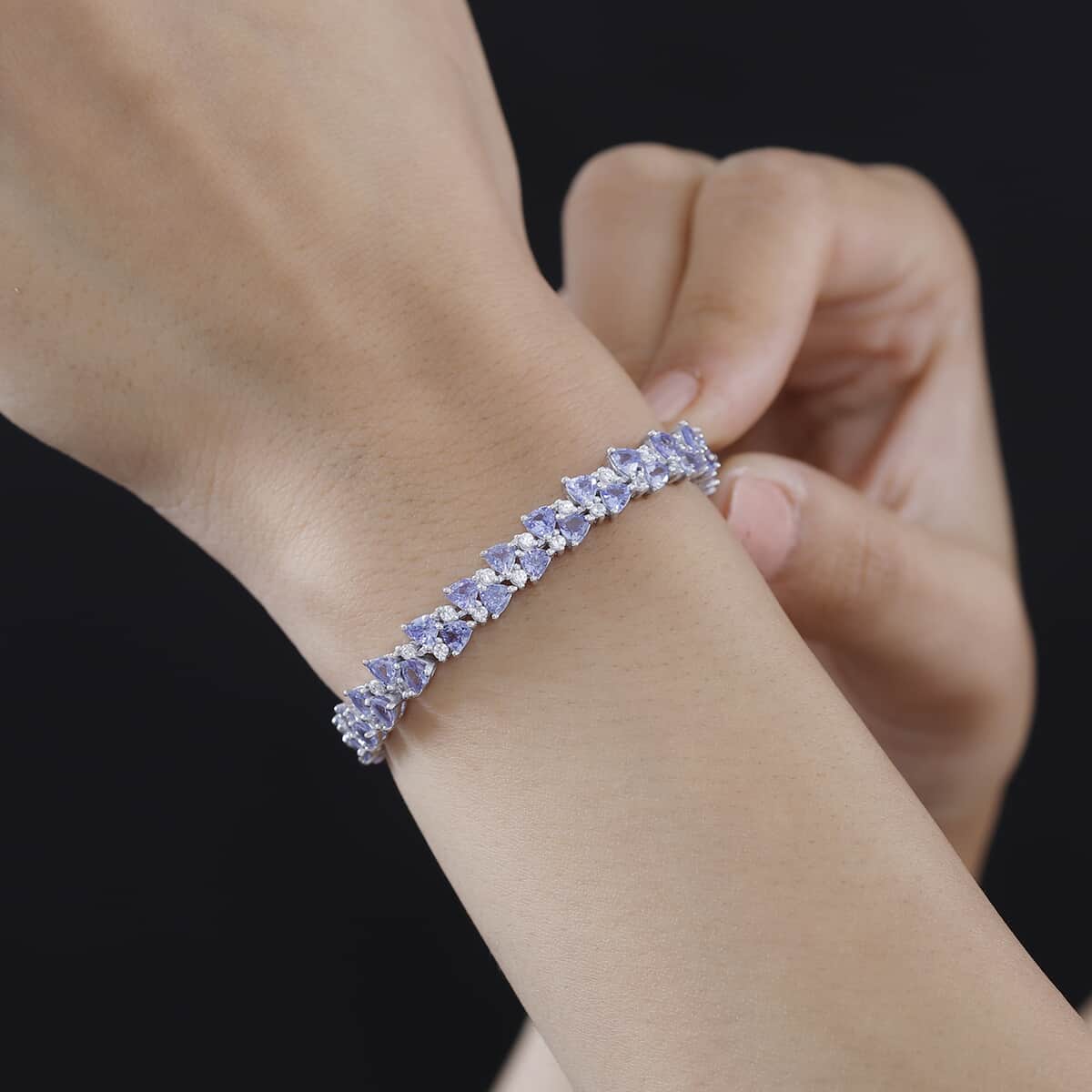 Tanzanite and White Zircon Bracelet in Rhodium Over Sterling Silver (6.50 In) 10.35 ctw image number 2