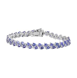 Tanzanite and White Zircon Bracelet in Rhodium Over Sterling Silver (7.25 In) 10.75 ctw