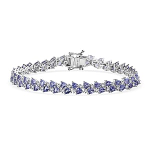 Tanzanite and White Zircon Bracelet in Rhodium Over Sterling Silver (8.00 In) 12.30 ctw