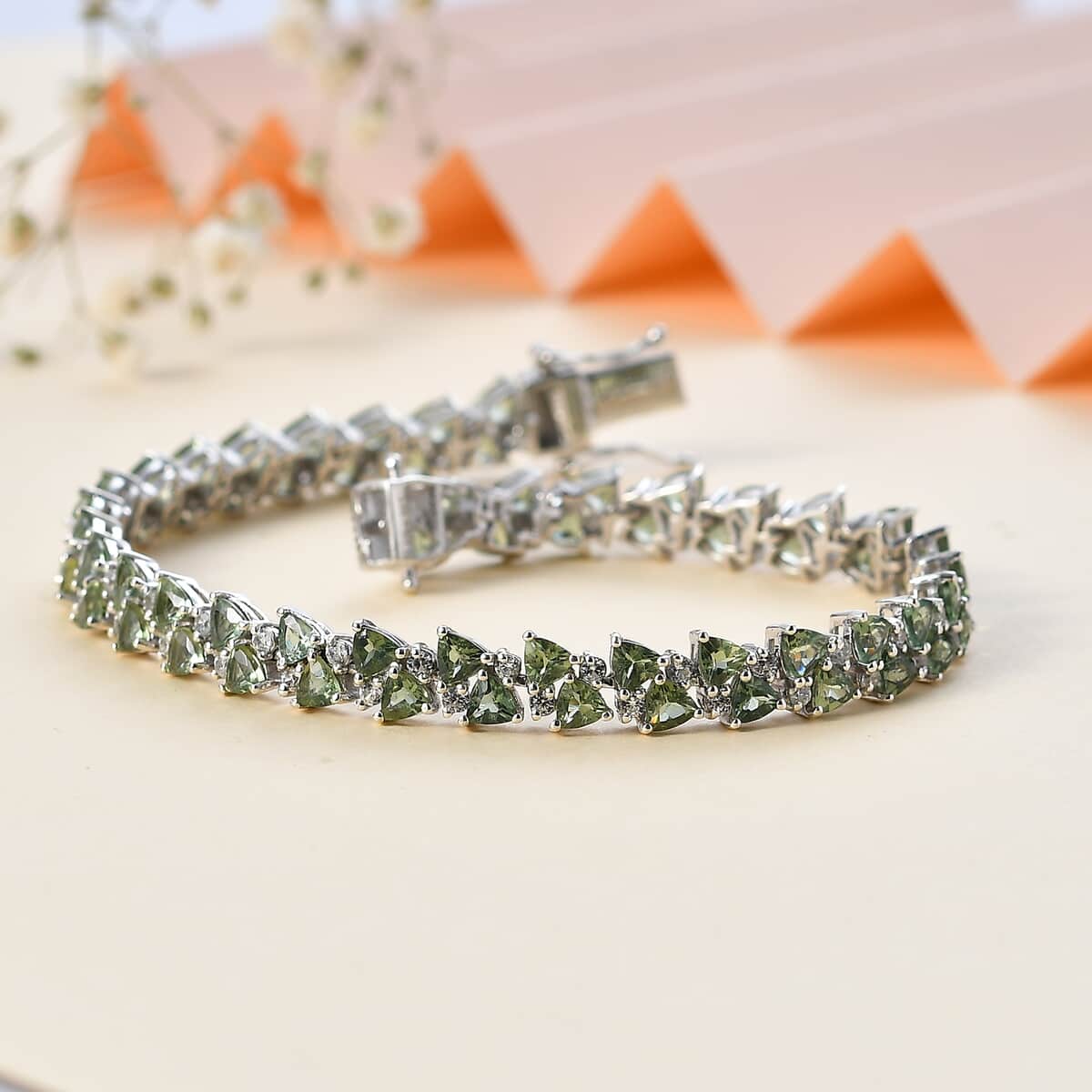 Madagascar Green Apatite and White Zircon Bracelet in Rhodium Over Sterling Silver (6.50 In) 10.80 ctw image number 1