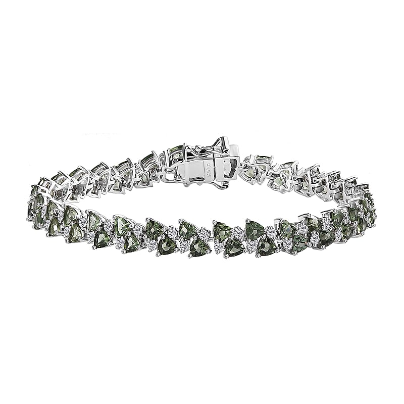 D'Joy Madagascar Green Apatite and White Zircon Bracelet in Rhodium Over Sterling Silver (7.25 In) 11.20 ctw