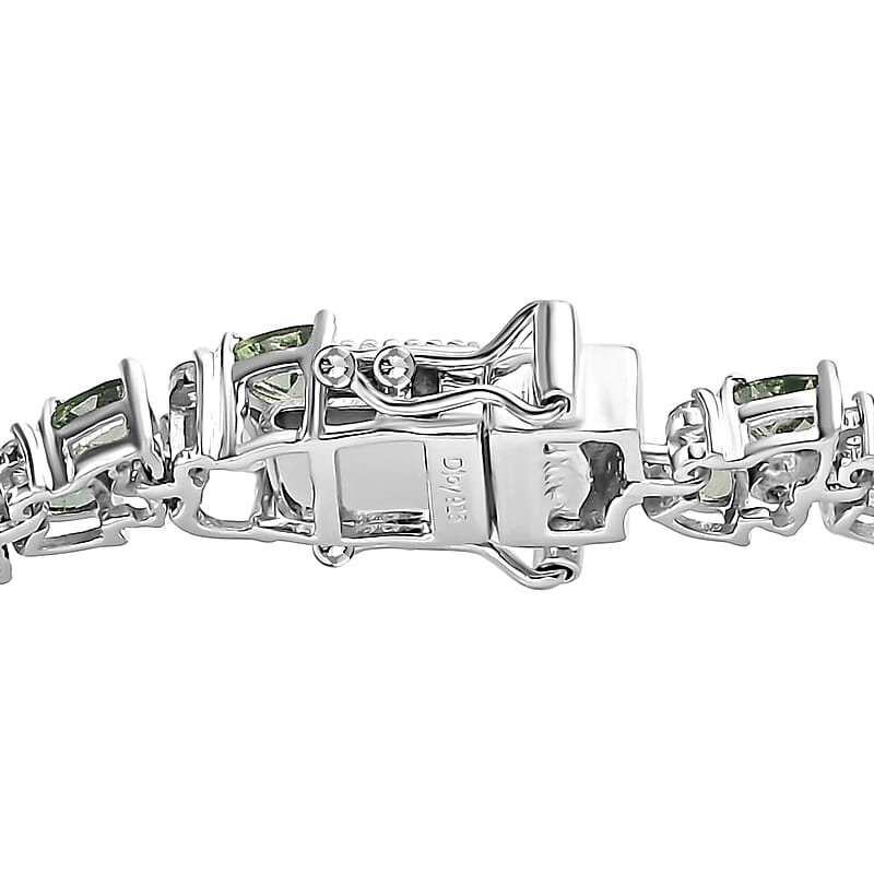 D'Joy Madagascar Green Apatite and White Zircon Bracelet in Rhodium Over Sterling Silver (7.25 In) 11.20 ctw