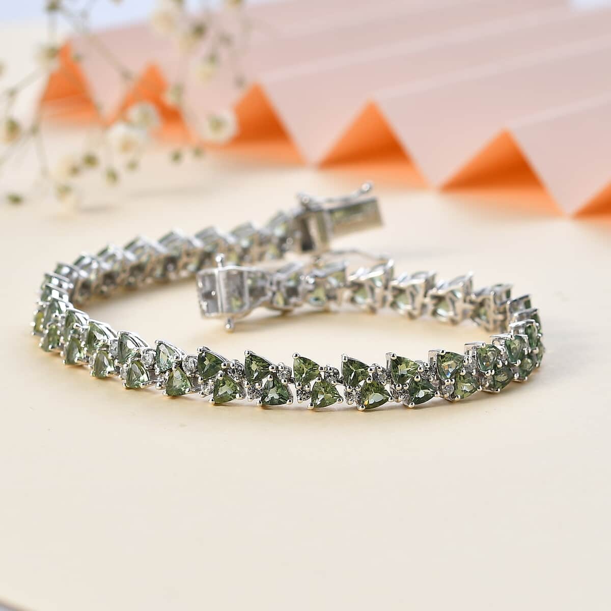 Madagascar Green Apatite and White Zircon Bracelet in Rhodium Over Sterling Silver (8.00 In) 12.75 ctw image number 1