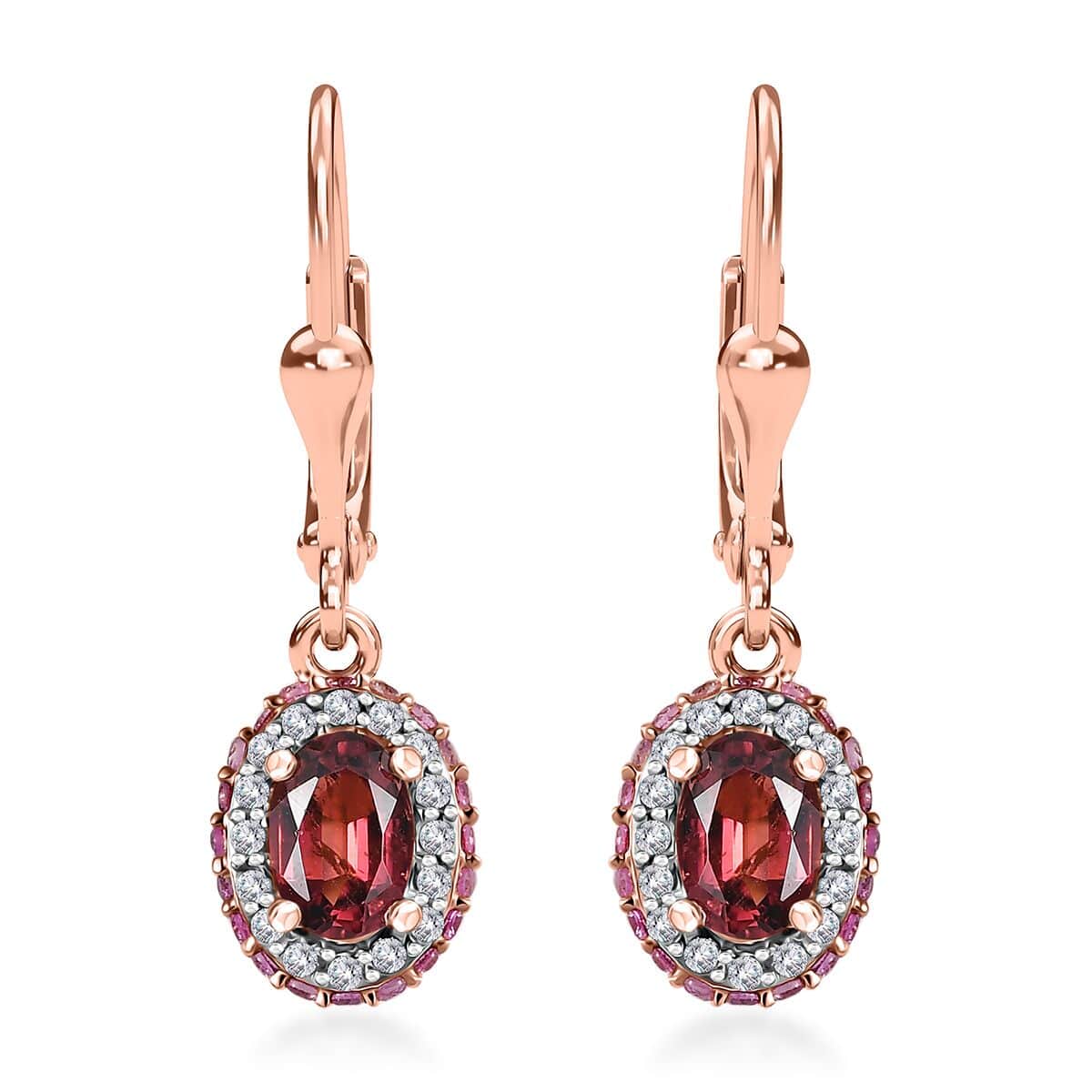 Ouro Fino Rubellite and Multi Gemstone Lever Back Earrings in 18K Vermeil Rose Gold Over Sterling Silver 1.70 ctw image number 0