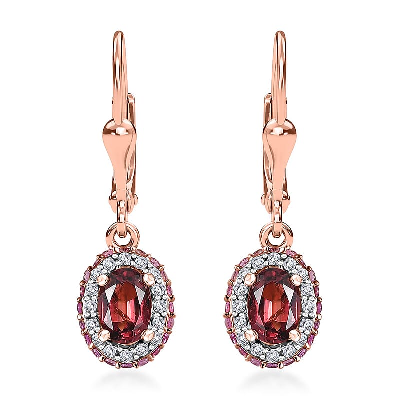 Ouro Fino Rubellite and Multi Gemstone Lever Back Earrings in 18K Vermeil Rose Gold Over Sterling Silver 1.70 ctw