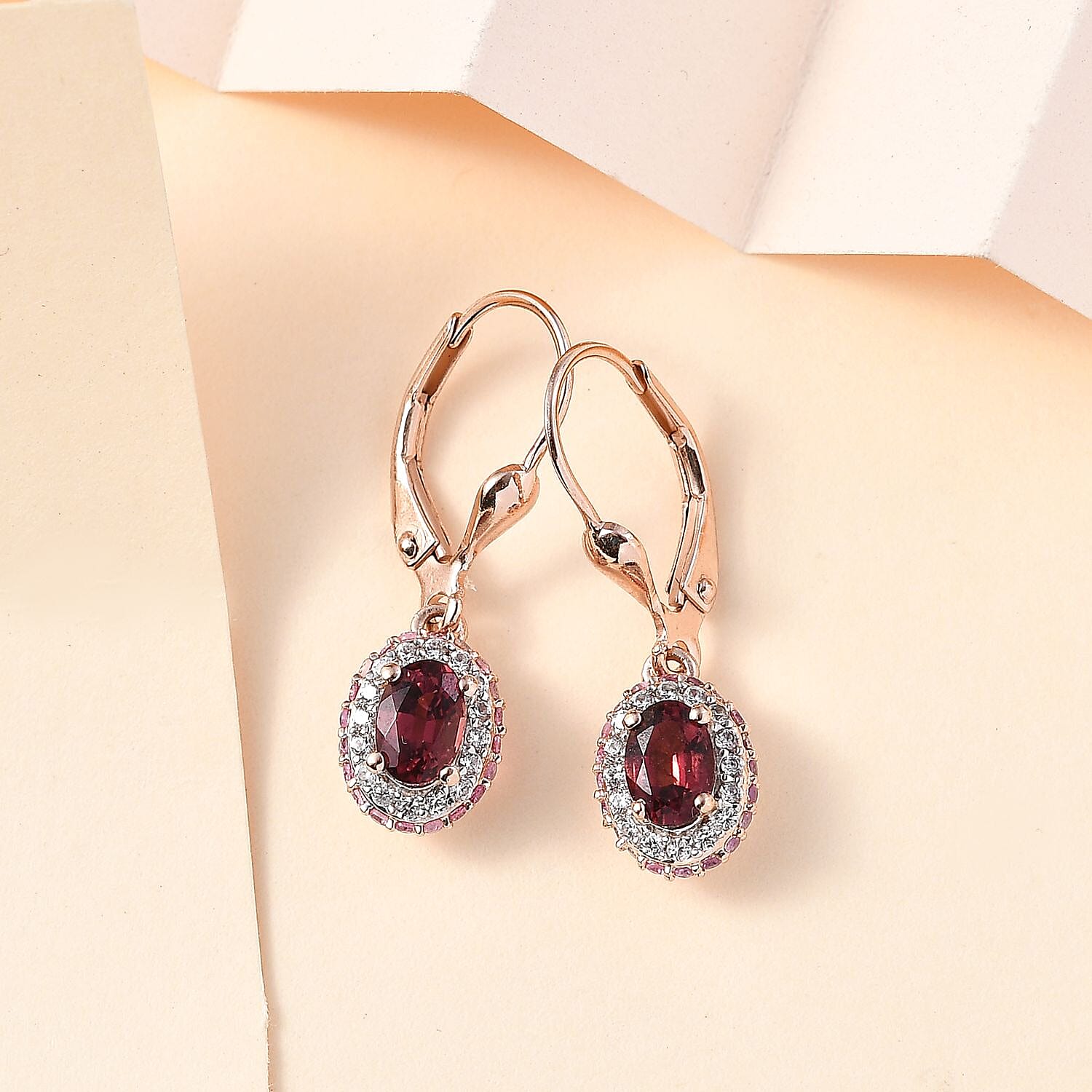 Ouro Fino Rubellite and Multi Gemstone Lever Back Earrings in 18K Vermeil Rose Gold Over Sterling Silver 1.70 ctw
