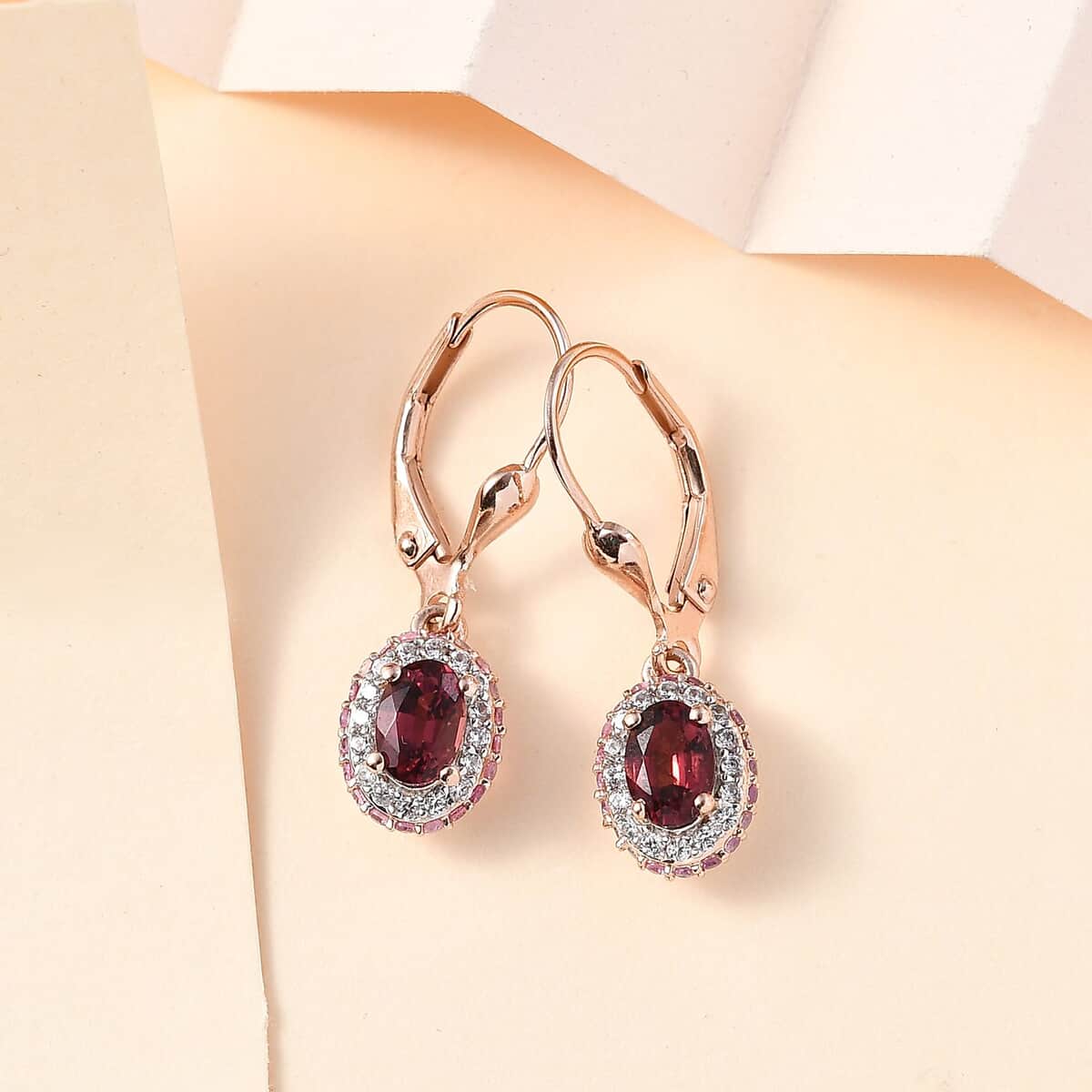 Ouro Fino Rubellite and Multi Gemstone Lever Back Earrings in 18K Vermeil Rose Gold Over Sterling Silver 1.70 ctw image number 1