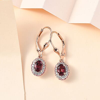Ouro Fino Rubellite and Multi Gemstone Lever Back Earrings in 18K Vermeil Rose Gold Over Sterling Silver 1.70 ctw