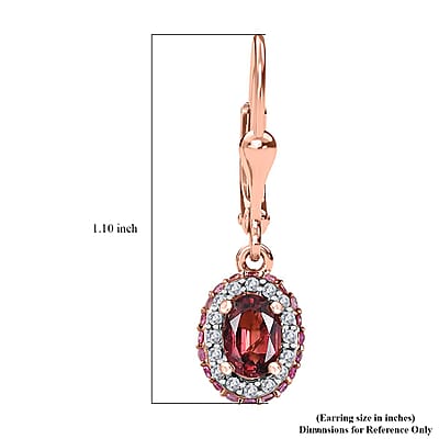 Ouro Fino Rubellite and Multi Gemstone Lever Back Earrings in 18K Vermeil Rose Gold Over Sterling Silver 1.70 ctw