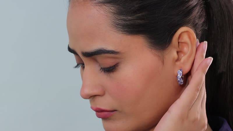 TLV Tanzanite, White Zircon Hoop Earrings in Rhodium Over Sterling Silver 3.00 ctw