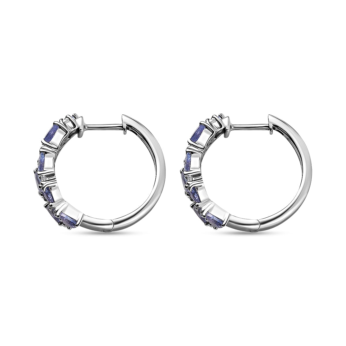 Tanzanite and White Zircon Hoop Earrings in Rhodium Over Sterling Silver 3.00 ctw