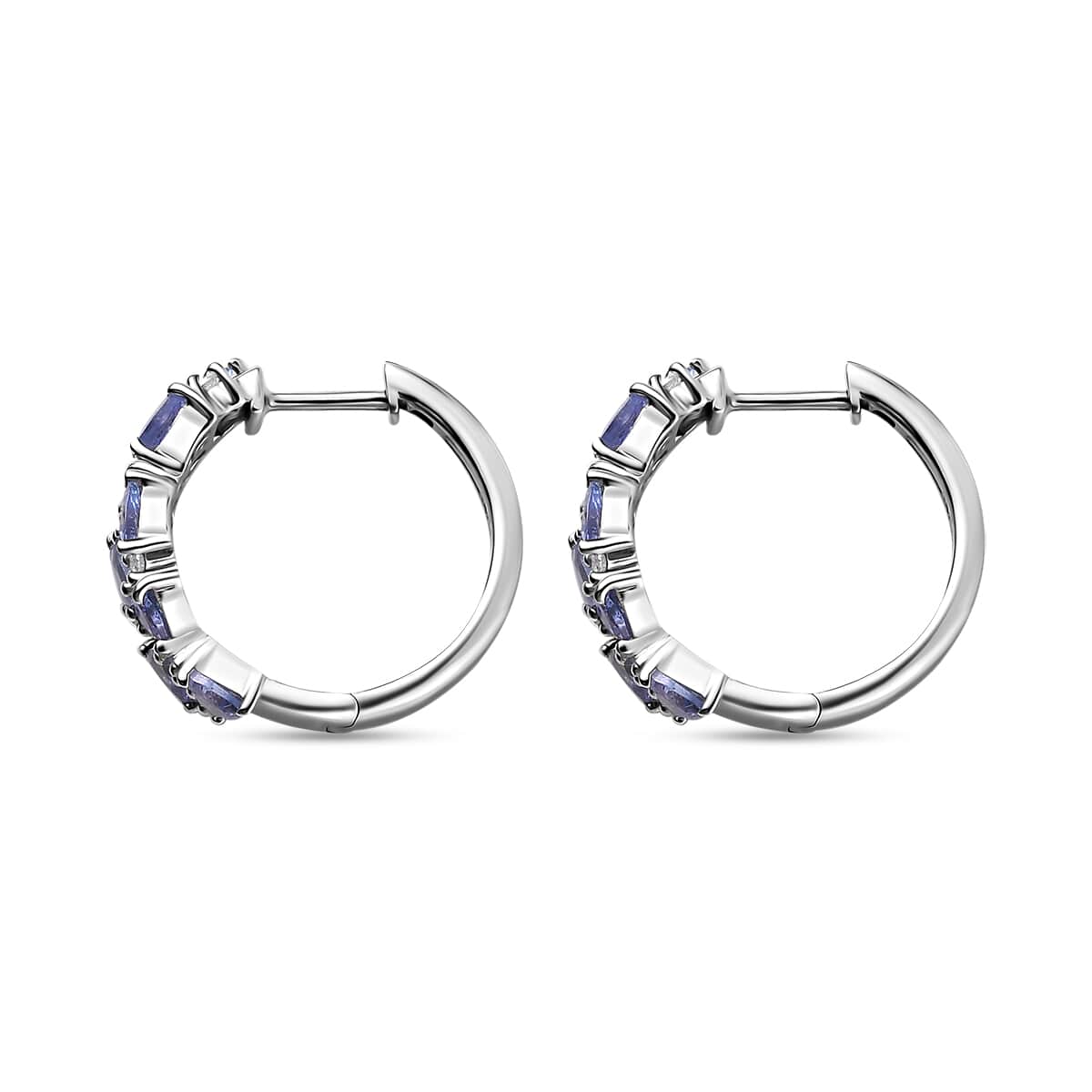 Tanzanite and White Zircon Hoop Earrings in Rhodium Over Sterling Silver 3.00 ctw image number 3