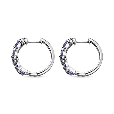 Tanzanite and White Zircon Hoop Earrings in Rhodium Over Sterling Silver 3.00 ctw