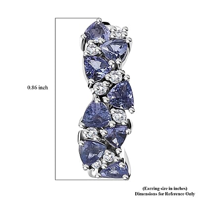 Tanzanite and White Zircon Hoop Earrings in Rhodium Over Sterling Silver 3.00 ctw