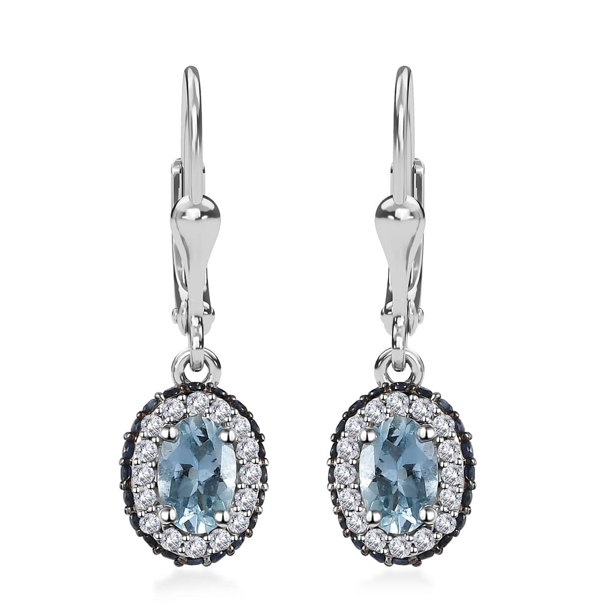 Premium Santa Maria Aquamarine and Multi Gemstone Lever Back Earrings in Platinum Over Sterling Silver 1.60 ctw image number 0