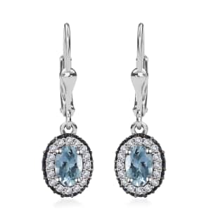 Premium Santa Maria Aquamarine and Multi Gemstone Lever Back Earrings in Platinum Over Sterling Silver 1.60 ctw