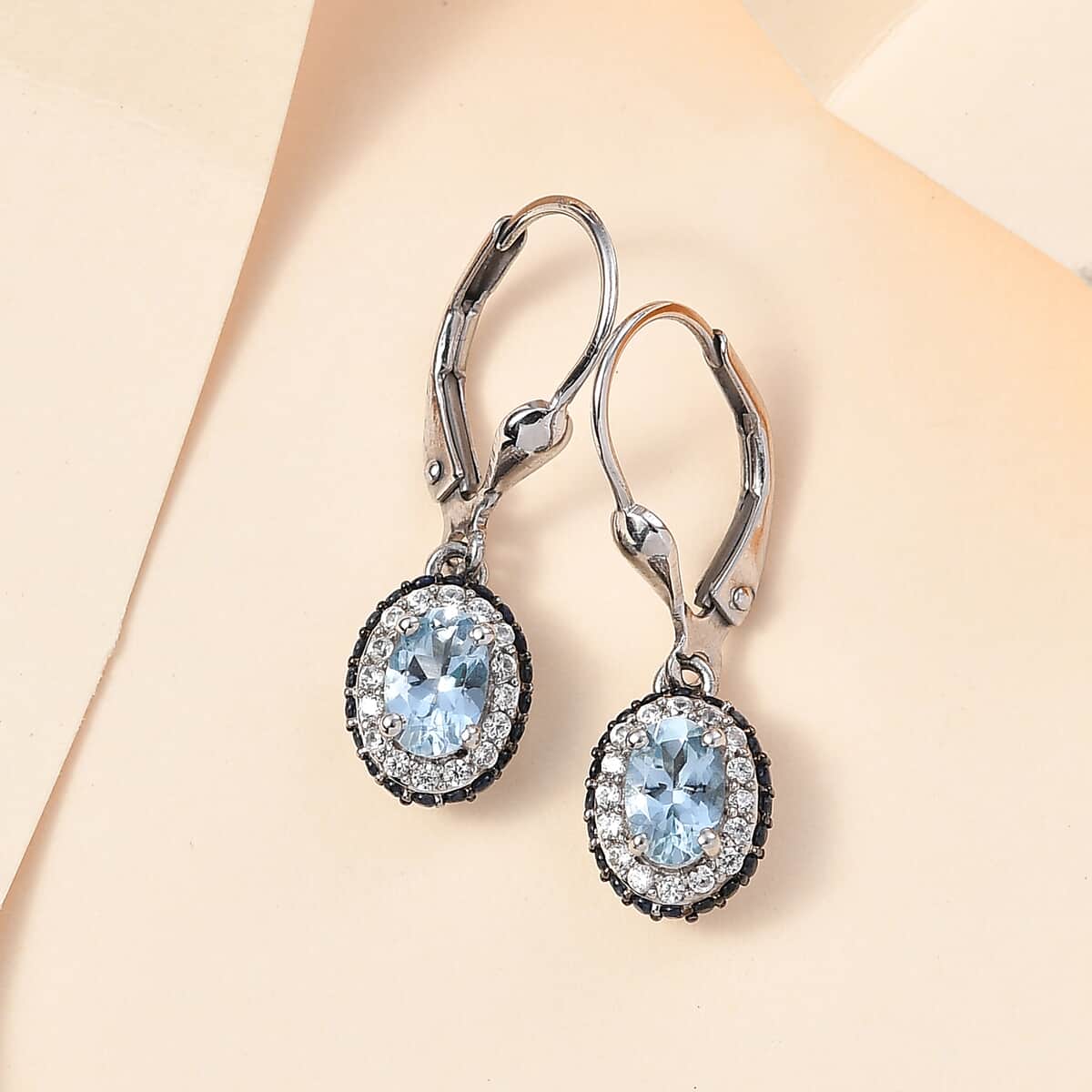 Premium Santa Maria Aquamarine and Multi Gemstone Lever Back Earrings in Platinum Over Sterling Silver 1.60 ctw image number 1