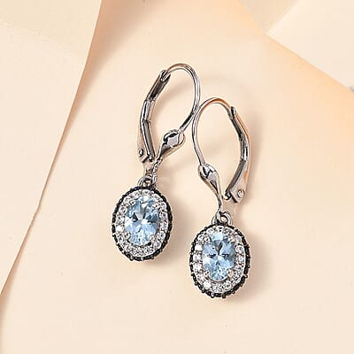 D'Joy Premium Santa Maria Aquamarine and Multi Gemstone Lever Back Earrings in Platinum Over Sterling Silver 1.60 ctw