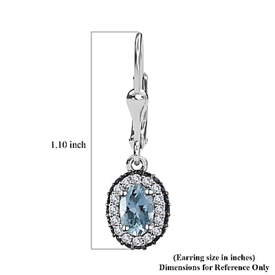 D'Joy Premium Santa Maria Aquamarine and Multi Gemstone Lever Back Earrings in Platinum Over Sterling Silver 1.60 ctw