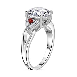 White Moissanite and Red Sapphire 3.68 ctw Ring in Rhodium Over Sterling Silver (Size 8)