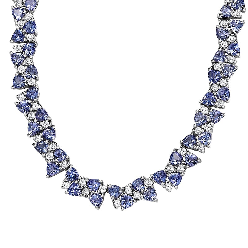 Tanzanite and White Zircon 25.30 ctw Necklace 18 Inches in Rhodium Over Sterling Silver 