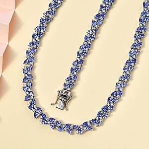 Tanzanite and White Zircon 25.30 ctw Necklace 18 Inches in Rhodium Over Sterling Silver 