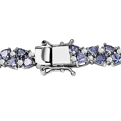 Tanzanite and White Zircon 25.30 ctw Necklace 18 Inches in Rhodium Over Sterling Silver 
