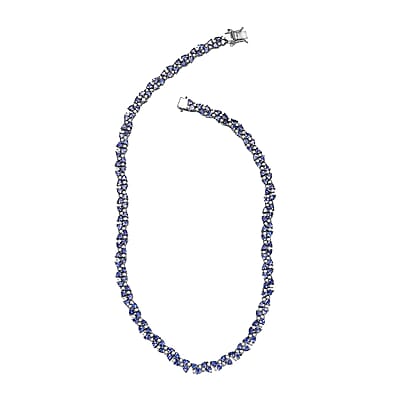 Tanzanite and White Zircon 25.30 ctw Necklace 18 Inches in Rhodium Over Sterling Silver 