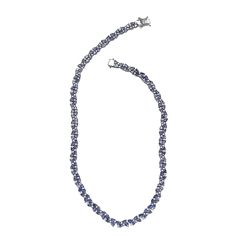 Tanzanite and White Zircon 25.30 ctw Necklace 18 Inches in Rhodium Over Sterling Silver 