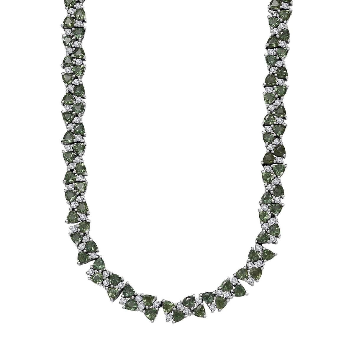 Madagascar Green Apatite and White Zircon Necklace 18 Inches in Rhodium Over Sterling Silver 31.25 ctw image number 0