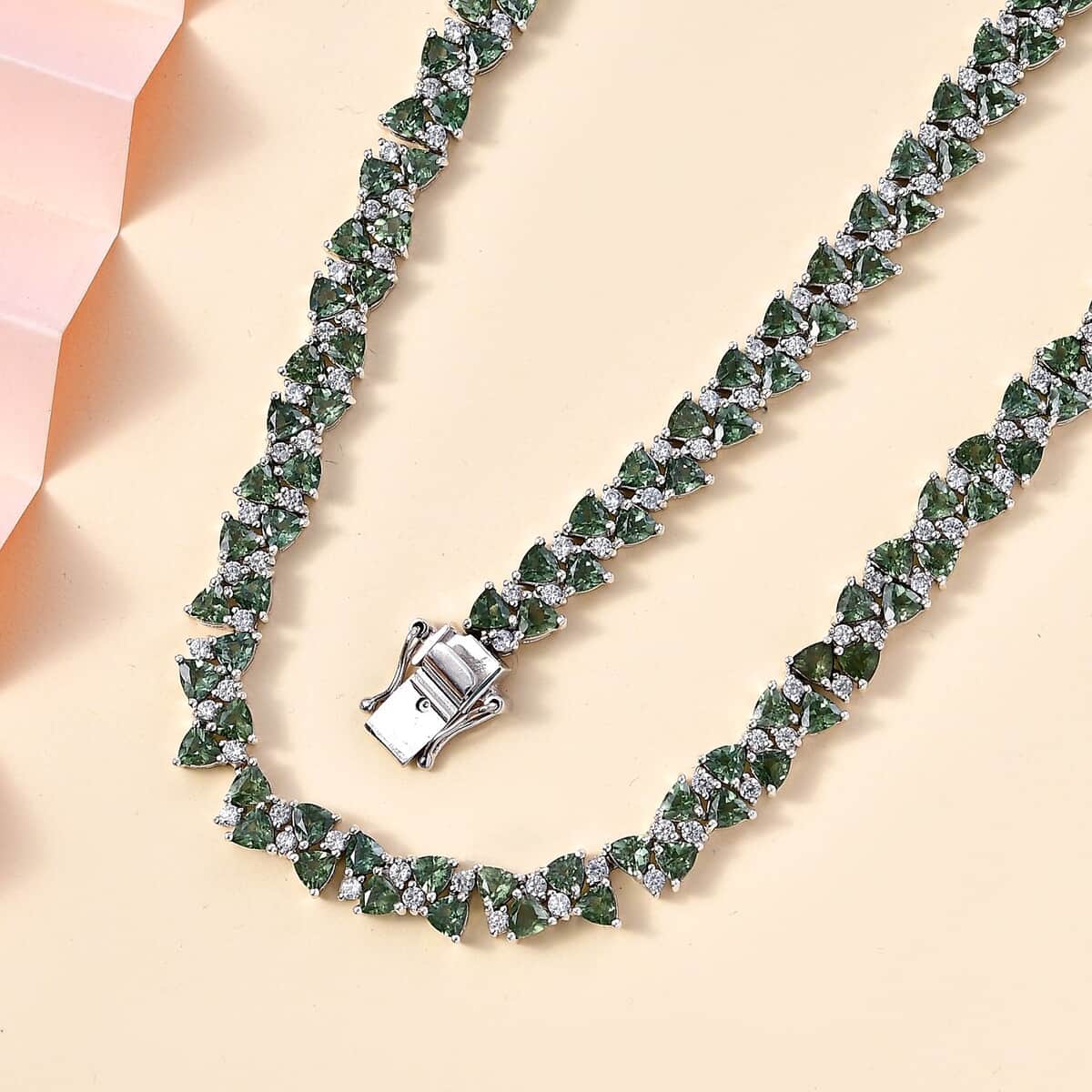 Madagascar Green Apatite and White Zircon Necklace 18 Inches in Rhodium Over Sterling Silver 31.25 ctw image number 1