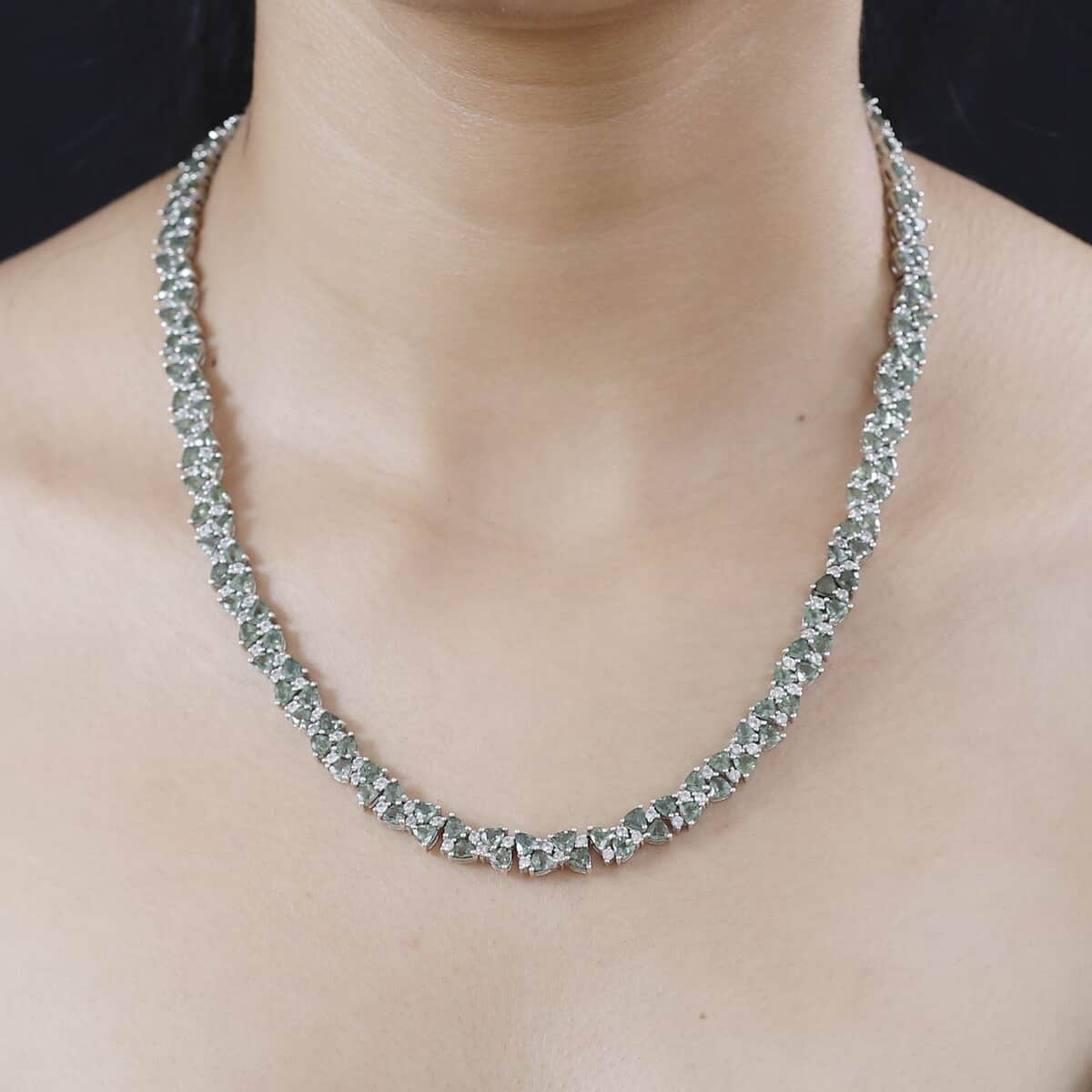 Madagascar Green Apatite and White Zircon Necklace 18 Inches in Rhodium Over Sterling Silver 31.25 ctw image number 2