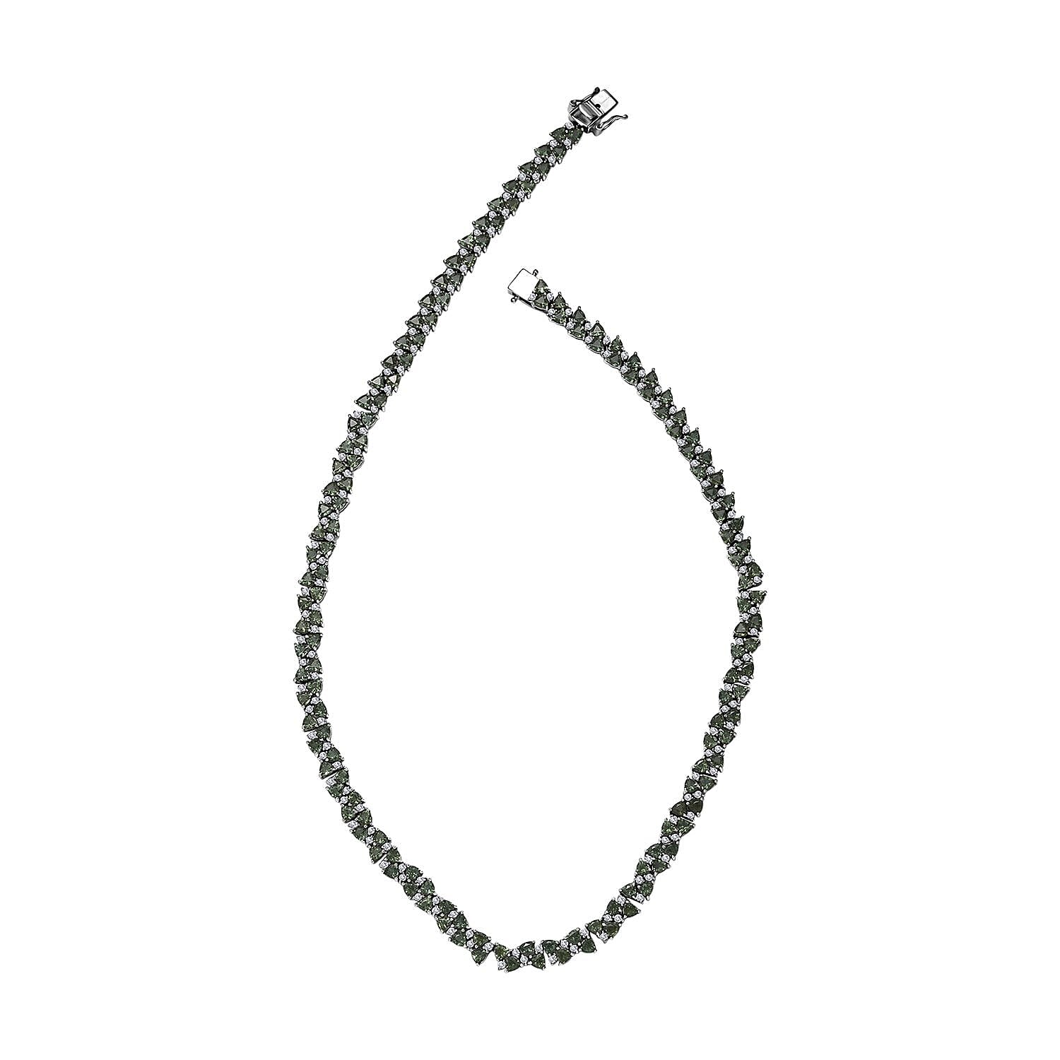 Madagascar Green Apatite and White Zircon Necklace 18 Inches in Rhodium Over Sterling Silver 31.25 ctw