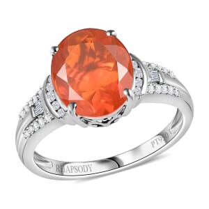 Rhapsody AAAA Fire Opal and E-F VS White Diamond 3.15 ctw Ring in 950 Platinum (Size 10.0) 6.75 Grams