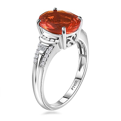 Rhapsody AAAA Fire Opal and E-F VS White Diamond 3.15 ctw Ring in 950 Platinum (Size 7.0) 6.75 Grams