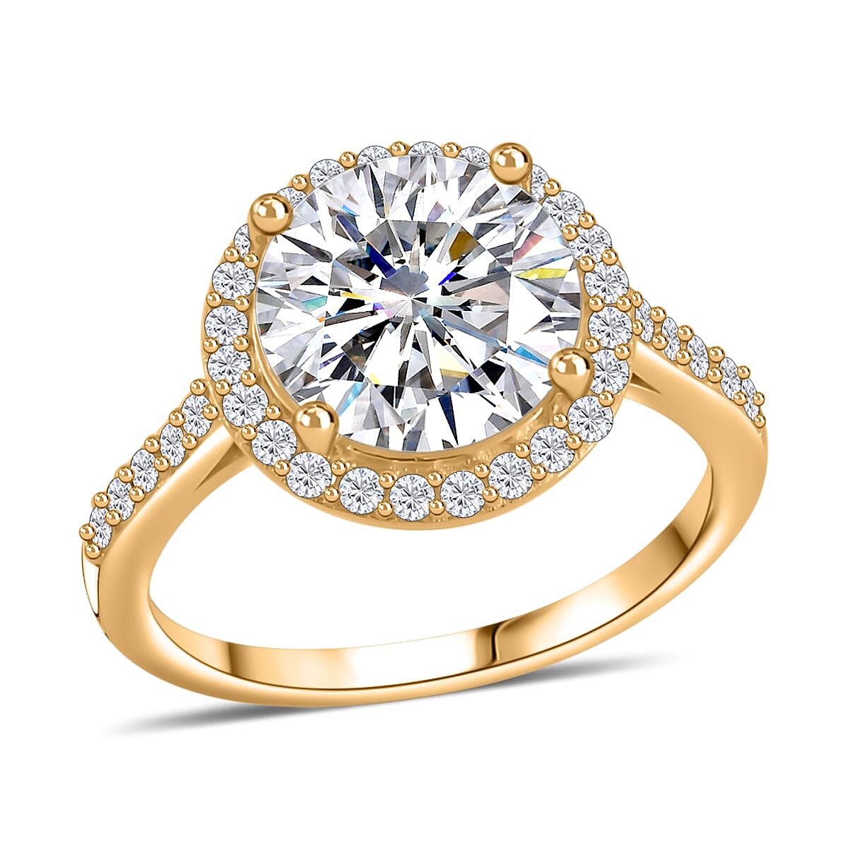Moissanite 4.28 ctw Ring in Vermeil Yellow Gold Over Sterling Silver (Size 11.5)