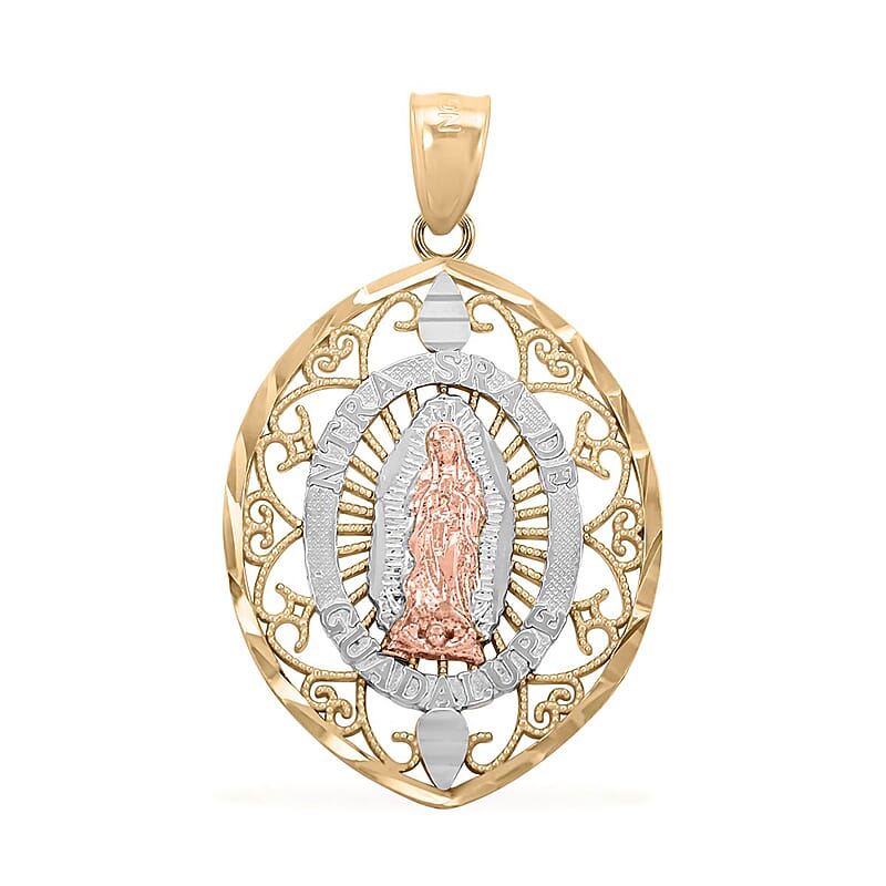 10K Yellow, Rose and White Gold Guadalupe Pendant 2.10 Grams
