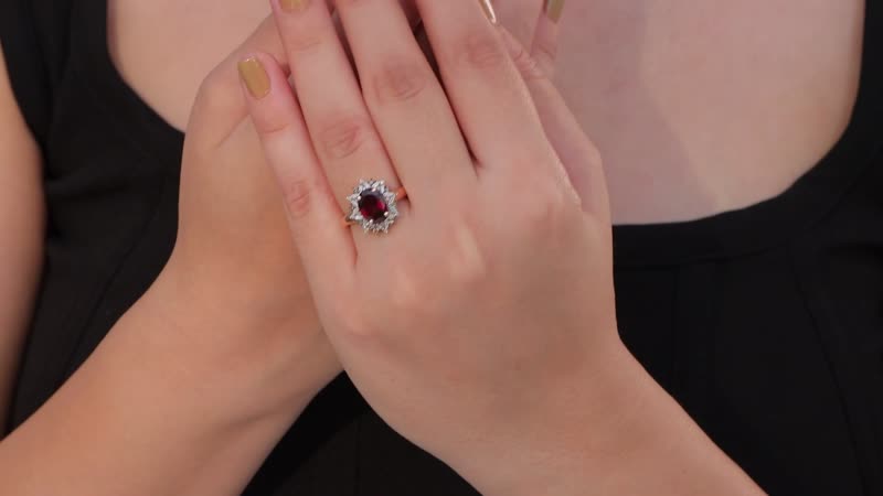 Premium Tanzanian Wine Garnet, Natural Champagne and White Diamond Sunflower Ring in 18K Vermeil Rose Gold Over Sterling Silver (Size 10.0) 2.35 ctw