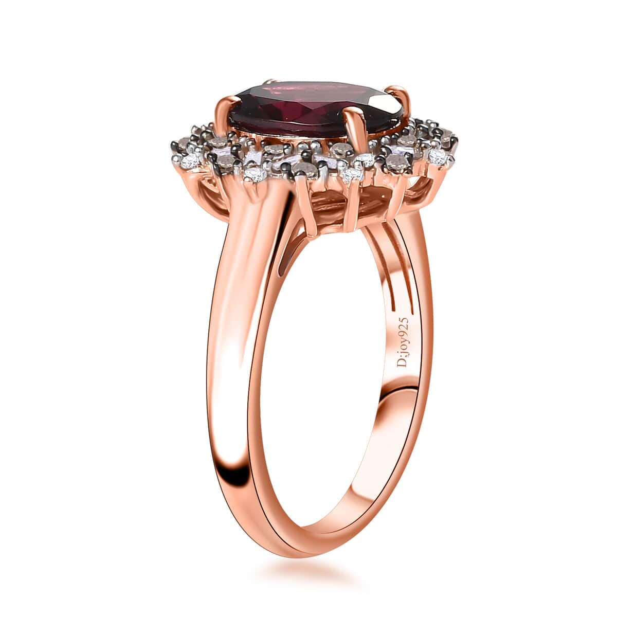 Premium Tanzanian Wine Garnet, Natural Champagne and White Diamond Sunflower Ring in 18K Vermeil Rose Gold Over Sterling Silver (Size 10.0) 2.35 ctw image number 3