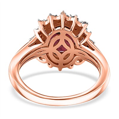 Tanzanian Wine Garnet, Natural Champagne and White Diamond Sunflower Ring in 18K Vermeil Rose Gold Over Sterling Silver (Size 10.0) 2.35 ctw