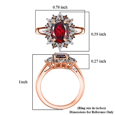 Tanzanian Wine Garnet, Natural Champagne and White Diamond Sunflower Ring in 18K Vermeil Rose Gold Over Sterling Silver (Size 10.0) 2.35 ctw