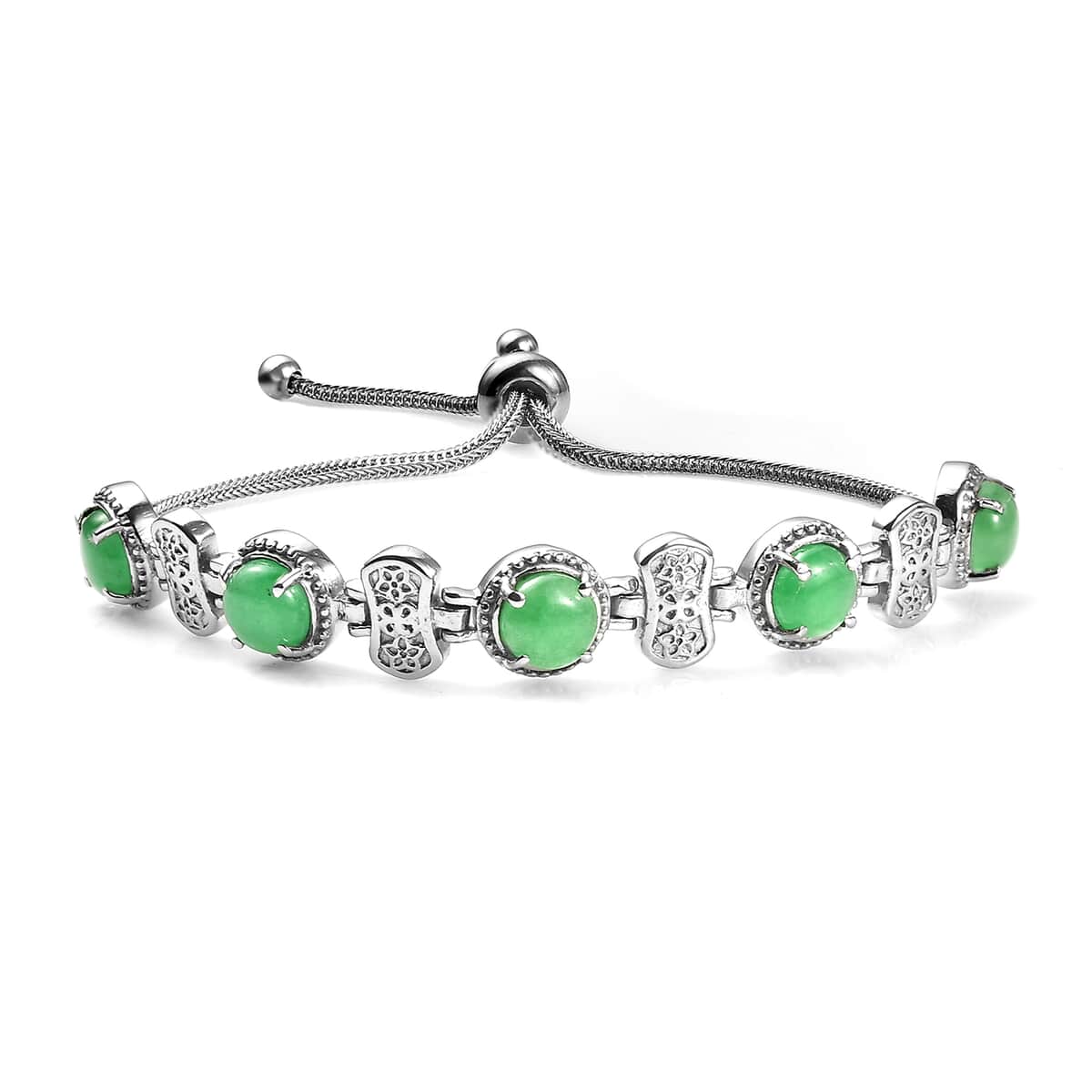 Green Jade (D) 9.15 ctw Bolo Bracelet in Stainless Steel image number 0