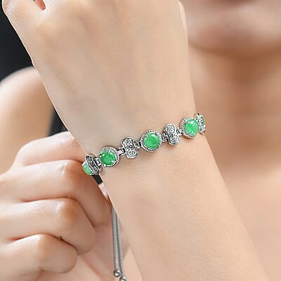 Green Jade (D) 9.15 ctw Bolo Bracelet in Stainless Steel