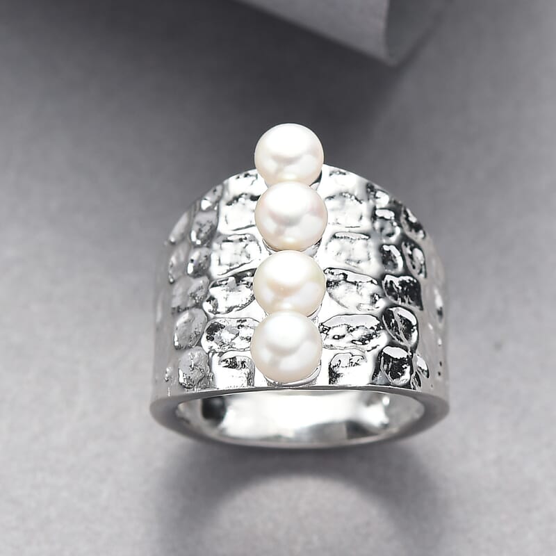 Freshwater Pearl Ring in Platinum Bond (Size 6.5)