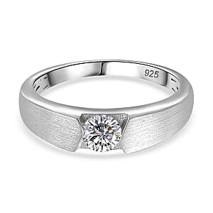 White Moissanite 0.44 ctw Ring in Rhodium Over Sterling Silver (Size 8)