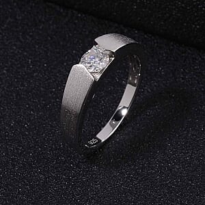 White Moissanite 0.44 ctw Ring in Rhodium Over Sterling Silver (Size 8)