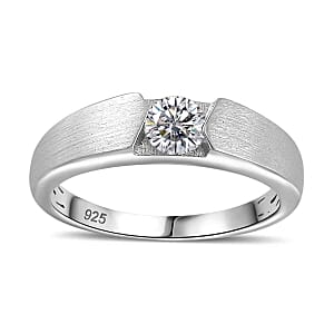 White Moissanite 0.44 ctw Ring in Rhodium Over Sterling Silver (Size 8)