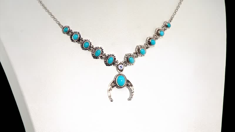 D'Joy Artisan Crafted Sleeping Beauty Turquoise and Tanzanite Squash Blossom Necklace 18-20 Inches in Black Oxidized Sterling Silver 5.50 ctw