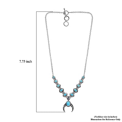 D'Joy Artisan Crafted Sleeping Beauty Turquoise and Tanzanite Squash Blossom Necklace 18-20 Inches in Black Oxidized Sterling Silver 5.50 ctw